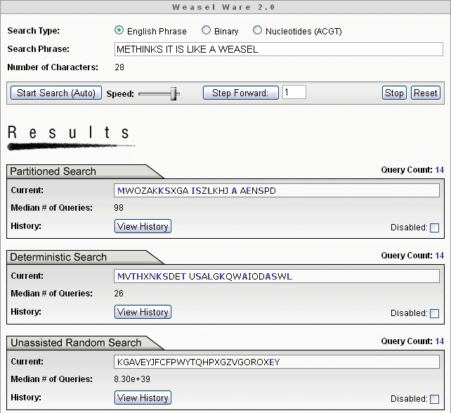 Simulation Interface - Weasel Ware Evolution Simulation