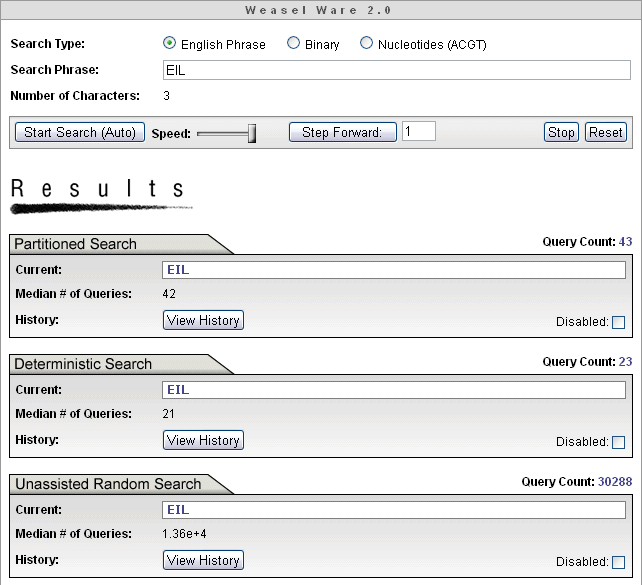 Unassisted Random Search - Three Letters